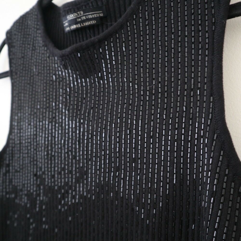 All Saints Lovise Hand Beaded Set Black Sleeveless Top US 0 & Pencil Skirt US 6 - Picture 5 of 12